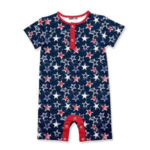 Kids Red, White and Blue Stars Short - Sleeve Romper - Millieloveslily.com