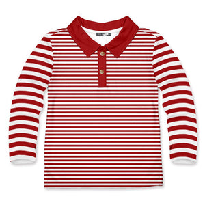 Kids Red & White Stripe Long Sleeve Polo - Millieloveslily.com