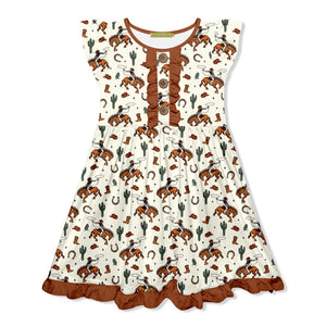 Kids Rodeo Cactus Ruffle Front Angel - Sleeve Dress - Millieloveslily.com