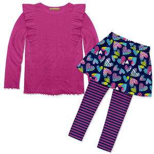 Kids Rose Violet Ribbed Long-Sleeve Top & Navy Hearts Skirted Leggings - Millieloveslily.com