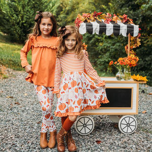 Kids Rust Pumpkin Bow-Accent Pocket A-Line Dress - Millieloveslily.com
