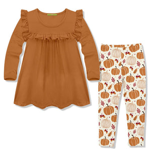 Kids Rust Ruffle Long-Sleeve Top & Pumpkin Leggings - Millieloveslily.com