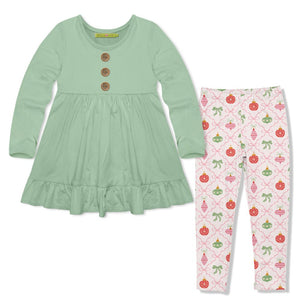 Kids Sage Long-Sleeve Top & Holiday Ornaments Leggings - Millieloveslily.com