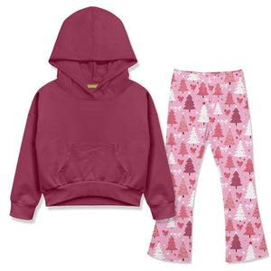 Kids Slate Rose Hoodie & Pink Christmas Tree Flare Leggings - Millieloveslily.com