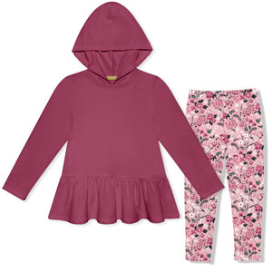 Kids Slate Rose Ruffle-Hem Hoodie & Floral Fix Leggings - Millieloveslily.com