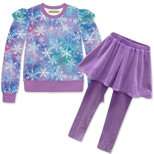 Kids Snowflake Velour Sweatshirt & Purple Skirted Leggings - Millieloveslily.com