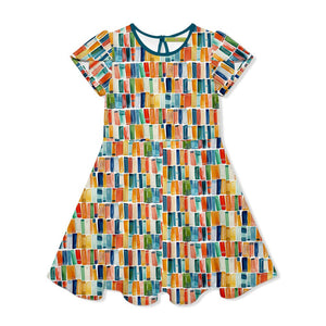Kids Teal Books Fit'n Flare Dress - Millieloveslily.com