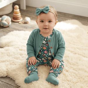 Kids Teal Ducks Cap-Sleeve Playsuit & Nile Blue Cardigan - Millieloveslily.com