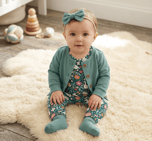 Kids Teal Ducks Cap-Sleeve Playsuit & Nile Blue Cardigan - Millieloveslily.com