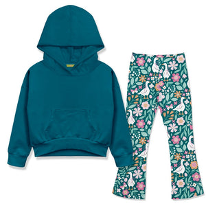 Kids Teal Hoodie & Ducks Flare Leggings - Millieloveslily.com