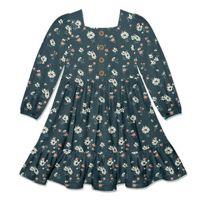 Kids Teal Picadilly Florals Square-Neck Button-Front Tiered Dress - Millieloveslily.com
