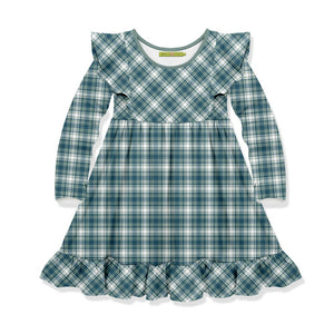 Kids Teal Plaid Angel-Sleeve Dress - Millieloveslily.com