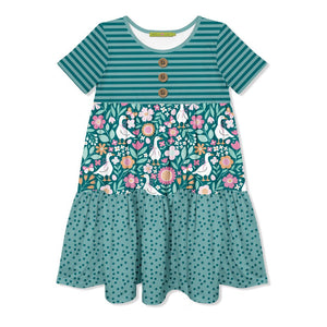 Kids Teal Stripe Ducks Tiered Button-Front Dress - Millieloveslily.com