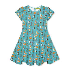 Kids Turquoise Dogs & Butterflies Fit'n Flare Dress - Millieloveslily.com