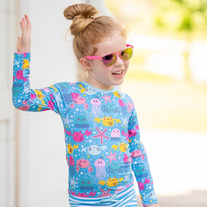 Kids Turquoise Octopus Sea Long - Sleeve Rashguard Set - Millieloveslily.com