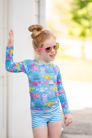 Kids Turquoise Octopus Sea Long - Sleeve Rashguard Set - Millieloveslily.com