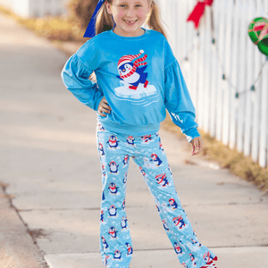 Kids Turquoise Penguins Velour Sweatshirt & Flare Leggings - Millieloveslily.com