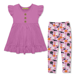 Kids Violet Babydoll Top & Halloween Magic Leggings Set - Millieloveslily.com