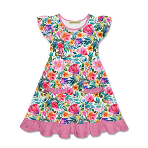 Kids Violet Becky Floral Patch - Pocket Angel - Sleeve Dress - Millieloveslily.com