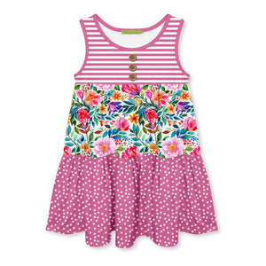 Kids Violet Becky Floral Tiered Sleeveless A - Line Dress - Millieloveslily.com