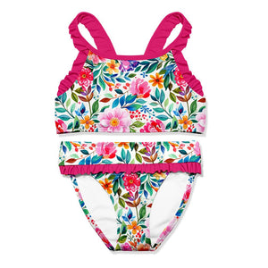 Kids White Becky Floral Ruffle - Trim Bikini - Millieloveslily.com