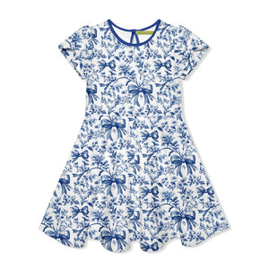 Kids White & Blue Bows Fit'n Flare Dress - Millieloveslily.com