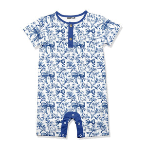 Kids White Blue Bows Short - Sleeve Romper - Millieloveslily.com