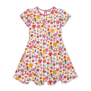 Kids White & Fuchsia Floral Fit'n Flare Dress - Millieloveslily.com