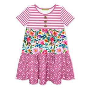 Kids White & Violet Becky Floral Tiered Button-Front Dress - Millieloveslily.com