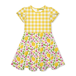 Kids White & Yellow Lemon Fit'n Flare Dress - Millieloveslily.com