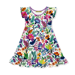 Kids multicolor floral Angel - Sleeve Dress on a white background, front - Millieloveslily.com