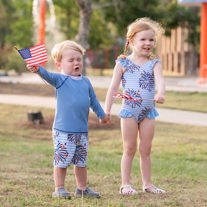Light Blue Fireworks USA Long - Sleeve Rashguard Set - Millieloveslily.com