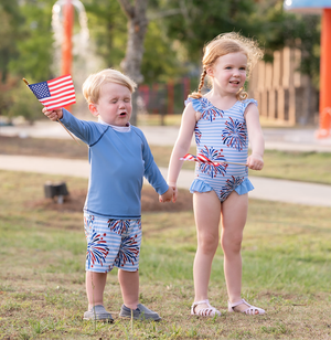 Light Blue Fireworks USA Long - Sleeve Rashguard Set - Millieloveslily.com