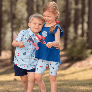 Light Blue & Red Stars Short - Sleeve Button - Up - Millieloveslily.com