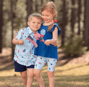 Light Blue & Red Stars Short - Sleeve Button - Up - Millieloveslily.com