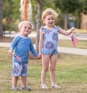 Light Blue Stripe Fireworks Ruffle - Accent One - Piece Swimsuit - Millieloveslily.com
