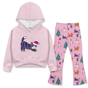 Light Pink Velour Hoodie & Christmas Forest Flare Leggings - Millieloveslily.com