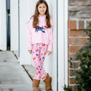 Light Pink Velour Hoodie & Christmas Forest Flare Leggings - Millieloveslily.com