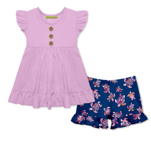 Lilac Angel - Sleeve Top & Mosaic Turtle Ruffle Shorts - Millieloveslily.com