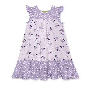 Lilac Petals Floral Ruffle Square - Neck A - Line Dress - Millieloveslily.com