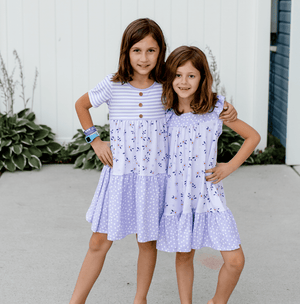 Lilac Petals Floral Ruffle Square - Neck A - Line Dress - Millieloveslily.com