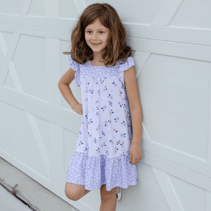 Lilac Petals Floral Ruffle Square - Neck A - Line Dress - Millieloveslily.com