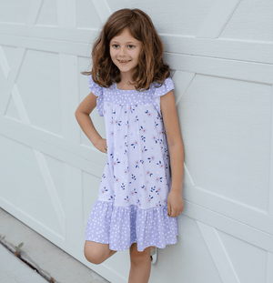 Lilac Petals Floral Ruffle Square - Neck A - Line Dress - Millieloveslily.com
