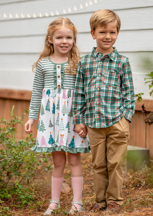 Loden Frost Christmas Plaid Long-Sleeve Button-Up - Millieloveslily.com