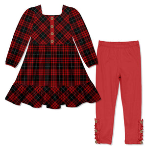 Lumberjack Plaid Square-Neck Button-Front Tiered Dress & Red Button Leggings - Millieloveslily.com