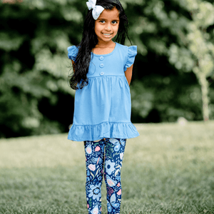 Marina Blue Angel-Sleeve Babydoll Top & Butterfly Garden Leggings - Millieloveslily.com