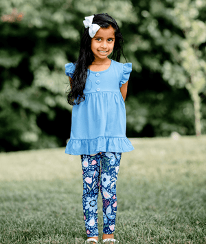 Marina Blue Angel-Sleeve Babydoll Top & Butterfly Garden Leggings - Millieloveslily.com