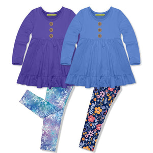 Millie Loves Lily Blue Iris & Blue Long Sleeve Tops & Leggings Set - Millieloveslily.com