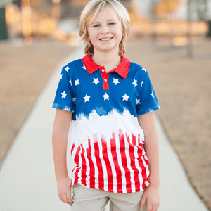 Millie Loves Lily Boys American Flag Patriotic Short Sleeve Polo Shirt - Millieloveslily.com