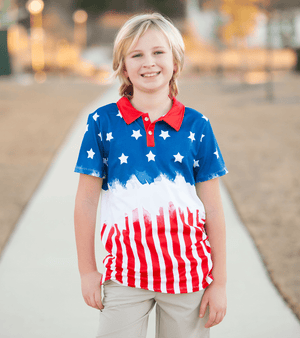 Millie Loves Lily Boys American Flag Patriotic Short Sleeve Polo Shirt - Millieloveslily.com